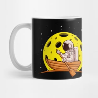 Astronaut Paddling In Boat with Moon In Space Mug